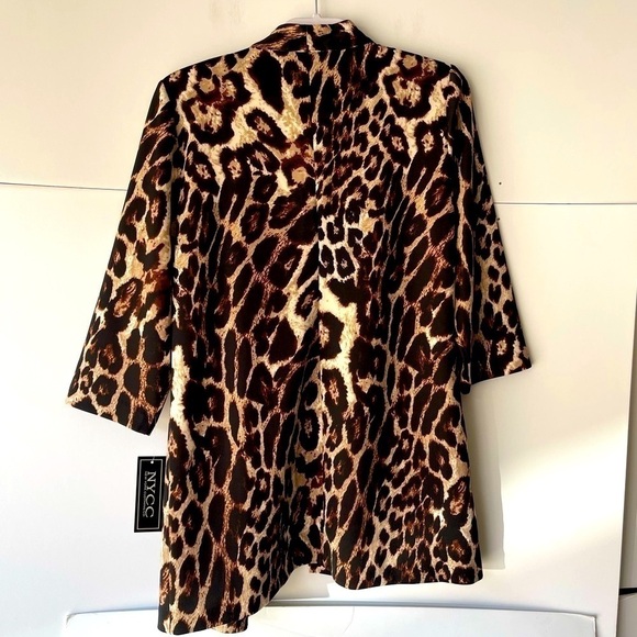 NYCC Women's' Long Leopard Animal Print Blazer Jacket Cardigan Open Front, Sz M - Picture 7 of 7
